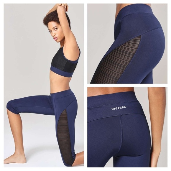 Ivy Park Linear Mesh Insert Capri Leggings in Blue - Picture 1 of 8